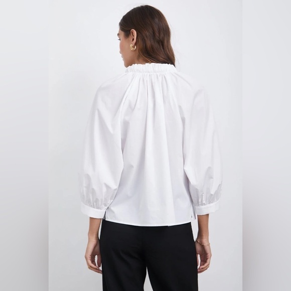 Rails Amal Ruffle Neck Tie Neck Cotton Blouse Size Small White - Picture 2 of 9